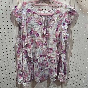 Emily Wonder Floral Print Ruffle Tiered Boho Peasant Top Blouse 1X